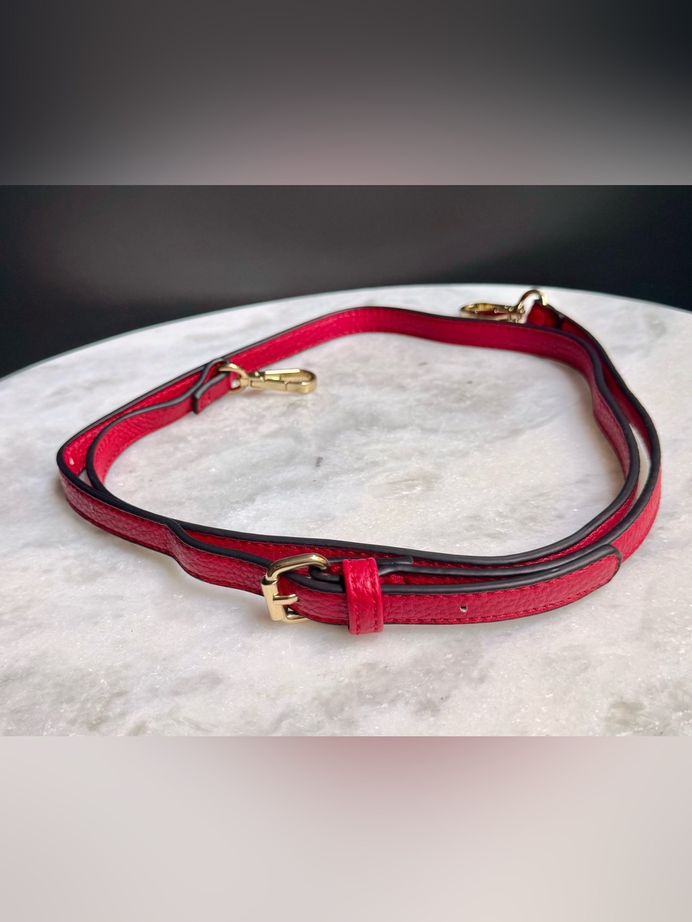 Red Leather Adjustable Purse Strap w/ Gold Hardware